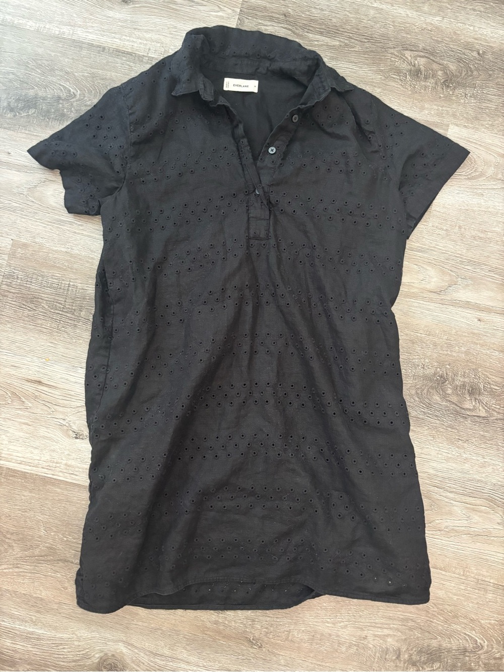 Everlane Eyelet Polo Dress in Black size medium 100% linen 100% cotton Dress - Picture 6 of 10